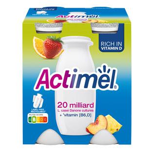 Jogurtinis gėrimas ACTIMEL Vaisinis arba braškių skonio, 4x100 g/pak.