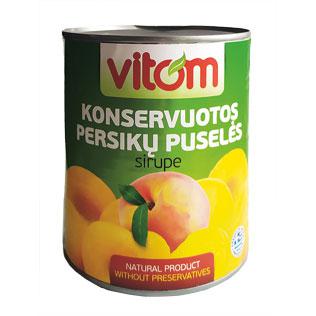 Prekė: Konservuotos persikų puselės sirupe VITOM, 820 g