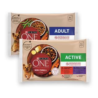 Šunų ėdalas PURINA ONE MINI konservuotas (2 rūšių), 4 x 85 g/pak.