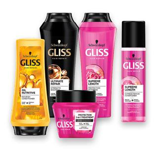 Plaukų priež.priemonėms GLISS KUR (įv.rūšių), 200-300 ml