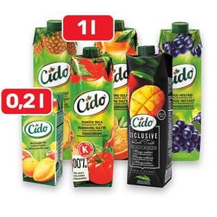 Prekė: Sultims, nektarams ir sulčių gėrimams CIDO (įv. rūšių), 0,2–1,5 l