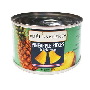 Prekė: Konservuoti ananasų gabaliukai sirupe DELI – SPHERE, 225 g