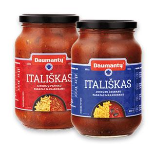 DAUMANTŲ ITALIŠKAS p. padažas makar., česnakų arba aitriųjų paprikų, 440 g