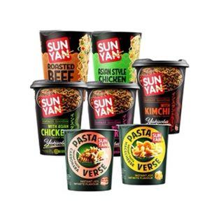 Greitai paruošiamiems makaronams indeliuose SUN YAN (įv. rūšių)