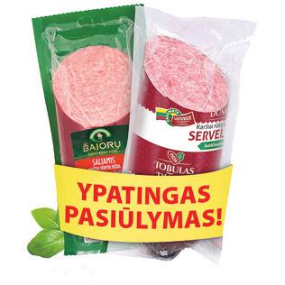 Rinkinys: karštai rūkytas saliamis ir servelatas, a. r., 800 g/pak.