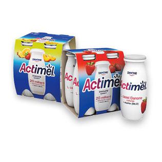 Jogurtinis gėrimas ACTIMEL vaisinis arba braškių skonio, 4x100 g/ pak.