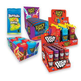Kramt. saldainiai BAZOOKA RATTLERZ ir JUICY DROPS (7 rūšių),