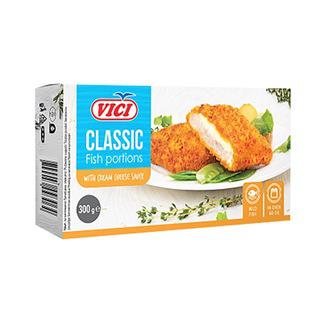 Šaldyti žuvies kepsneliai su sūrio padažu traškioje paniruotėje VIČI CLASSIC, 300 g
