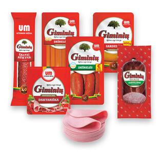 GIMINIŲ fasuotiems mėsos gaminiams (įv. rūšių), 120-600 g