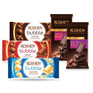 Šokoladui ROSHEN BUBBLE ir DARK (5 rūšių), 80 g, 85 g