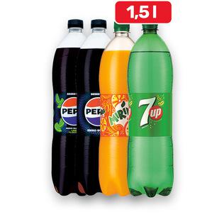 Prekė: Gazuot. gėrimas PEPSI LIME arba PEPSI MAX ZERO SUGAR, 7UP, MIRINA, MOUNTAIN DEW, 1,5 l