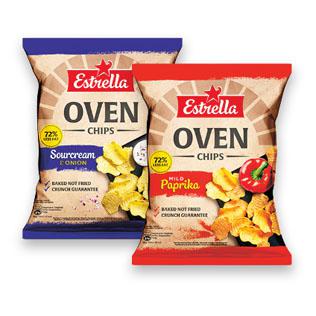 Bulvių traškučiai ESTRELLA OVEN CHIPS (2 rūšių), 125 g