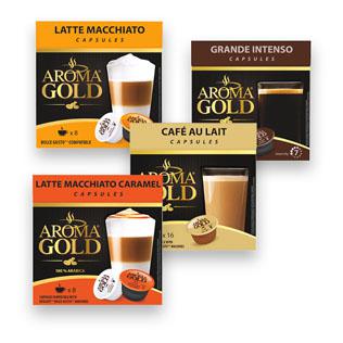 Prekė: Kavos kapsulės AROMA GOLD (10 rūšių), 128–256 g,