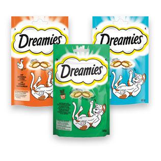 Kačių skanėstas DREAMIES (3 rūšių), 60 g