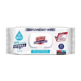 Dezinfekcinės servetėlės rankoms ir paviršiams GO WIPES STERILL BIO, 50 vnt./pak.,