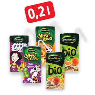 Sultims, nektarams ir sulčių gėrimams ELMENHORSTER ir KAKĖ MAKĖ (įv. rūšių), 0,2 l